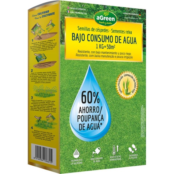 Césped bajo consumo de agua 1 kg  50 m2 60% ahorro de agua