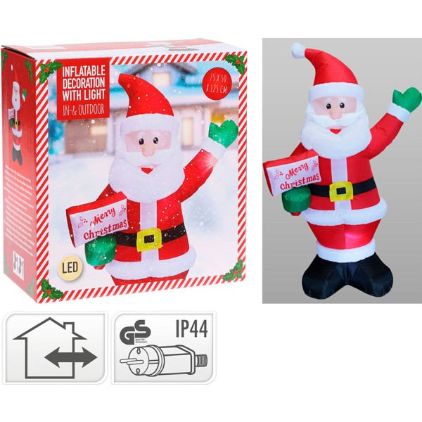 Papa noel inflable con luz, 75 x 50 x 125 cm