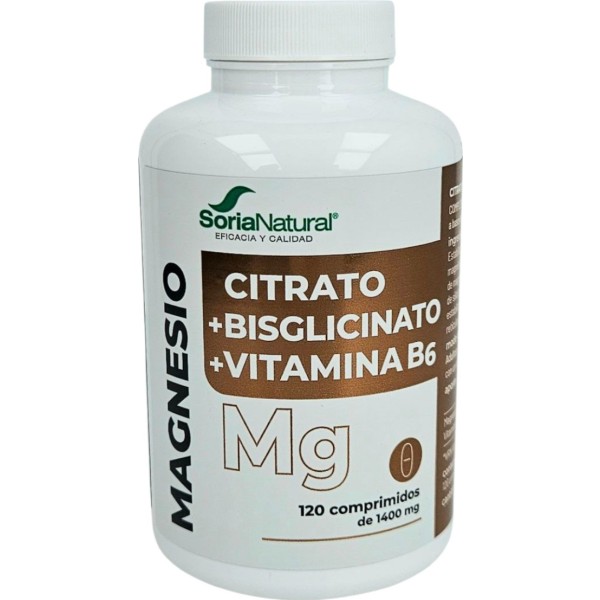 Soria Natural Magnesio Complejo Citrato + Bisglicinato + Vitamina B6 120 Comprimidos