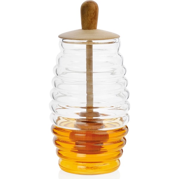 Tarro para miel vidrio + madera ø5,5 x 15,5 cm