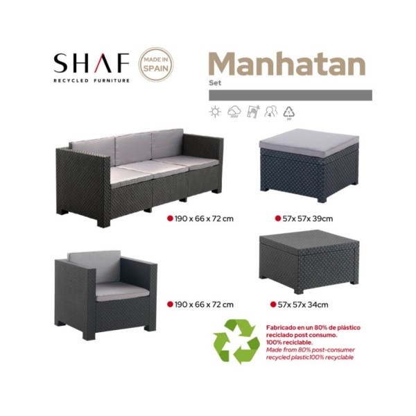 Conjunto jardín manhattan grafito 3 piezas antracita + cojines